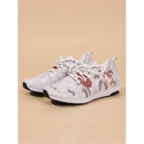 Gelbe Damen-Sneaker mit Blumenmuster – leichte, atmungsaktive Freizeitschuhe mit gepolsterter, rutschfester Sohle, modische Schuhe für Reisen, Outdoor-Aktivitäten und den Alltag Image