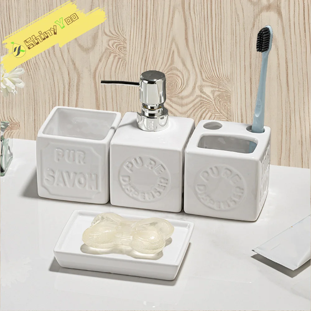 4-teiliges Badezimmer-Zubehör-Set aus Keramik, Seifenspender, Zahnbürstenhalter, Badezimmer-Waschbecken-Zubehör-Set für moderne Heimdekoration