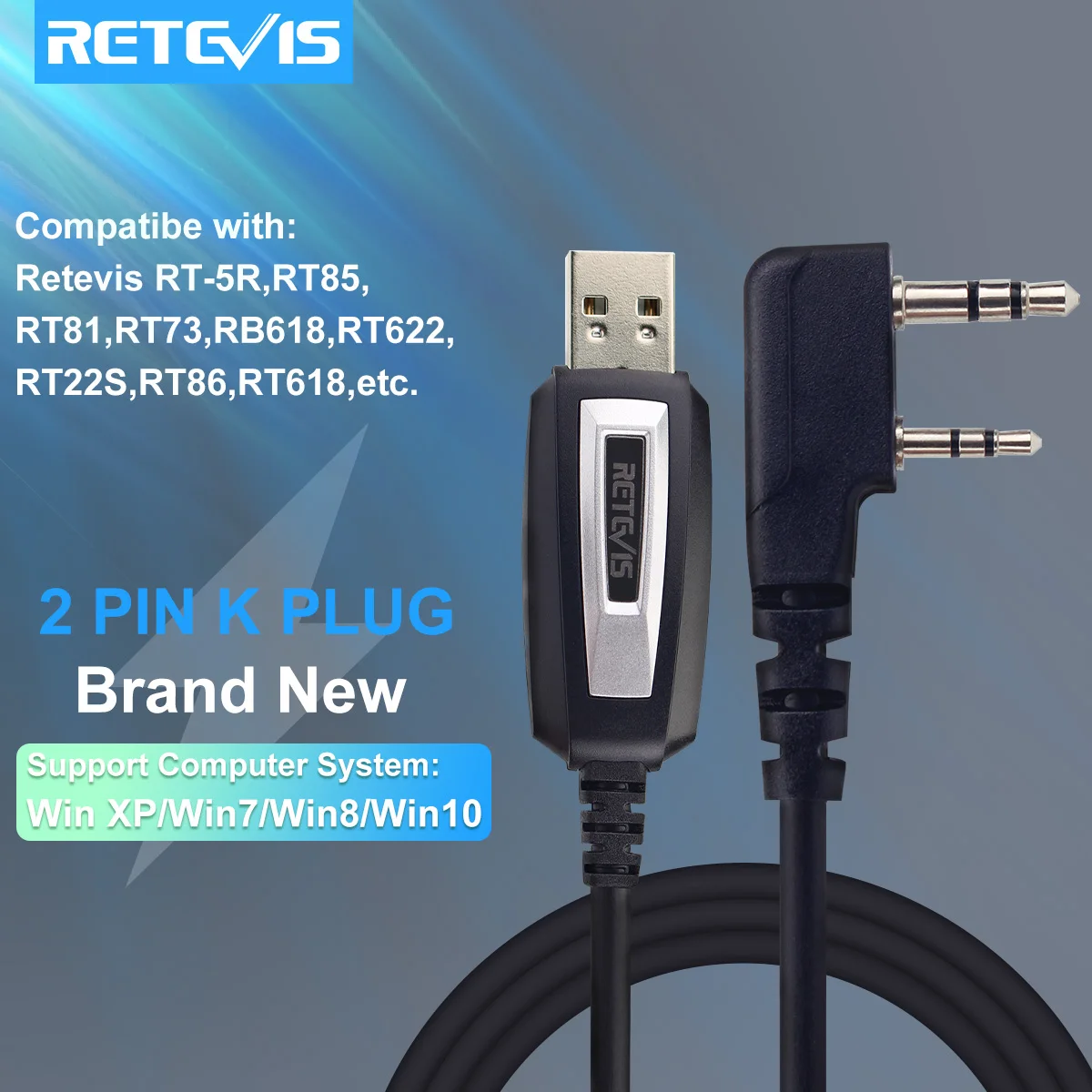 Retevis TK3107 H777 Walkie Talkie Zweipoliges USB-Programmierkabel für Baofeng UV-5R UV-82 Retevis RT22 RT15 RT81 Win XP/7/8 System Image