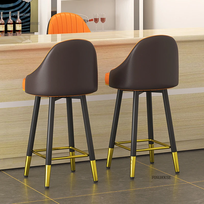 Kreative Barhocker aus Leder für Zuhause, Küchenhocker, einfache, leichte, luxuriöse, hochwertige Barhocker mit Rückenlehne für Kassierer xx Image