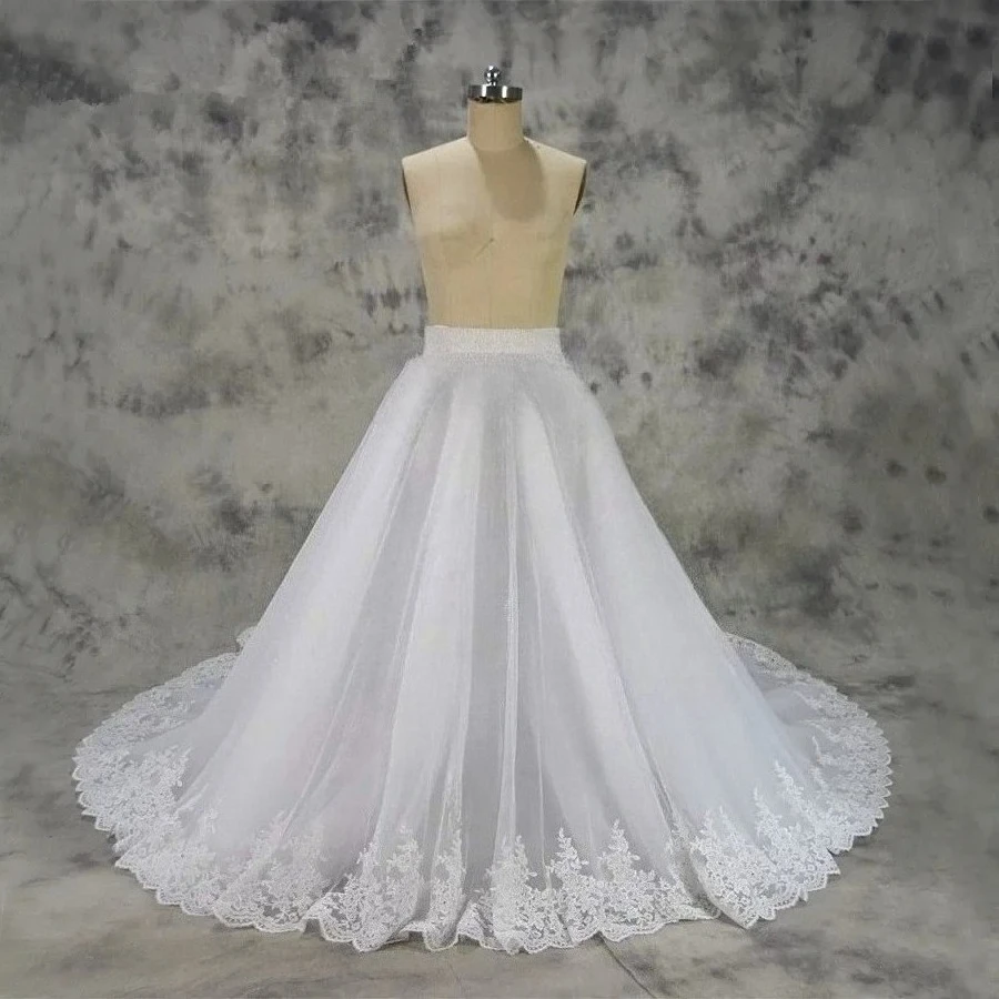 Weißes abnehmbares Prinzessin-Hochzeitskleid mit großer Schleppe, Spitze, abnehmbarer Rock, Hochzeitsaccessoires, individuelle Größe