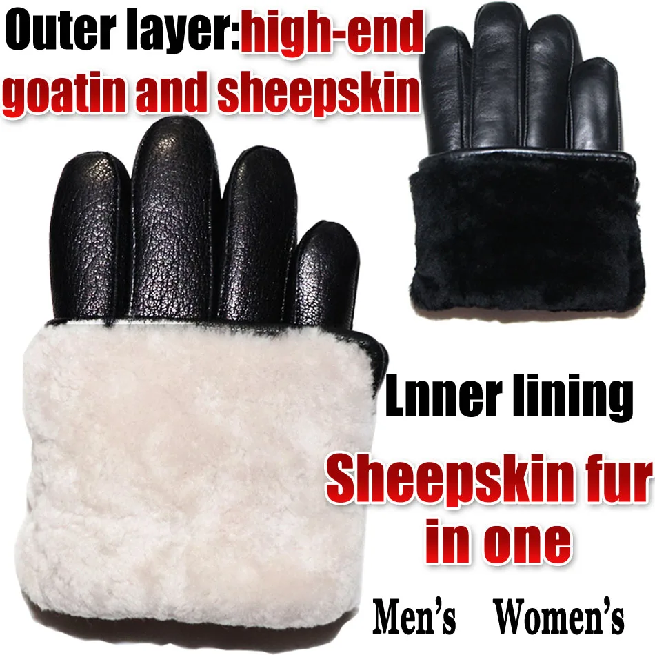 Hirschleder-Handschuhe aus echtem Leder für Männer und Frauen, echte Wolle, Schaffell, Winter, Ziegenleder, verdicktes Schaffell, Outdoor-Kälteschutz, warm, Skifahren, Fahren, Radfahren, Pelzhandschuhe