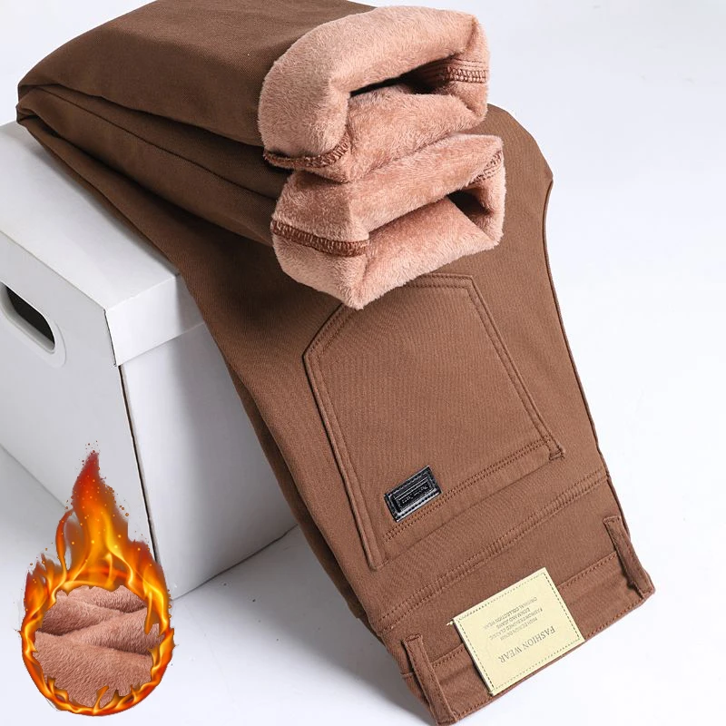 Männer High-End Schnee Warme Plüsch Jeans Männlichen Casual Elastizität Lose Gerade Denim Hosen Bequeme Slim Fit Armee Grün Hosen