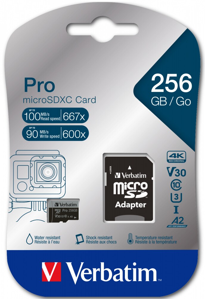 Verbatim Pro U3 256GB microSDXC Karte, Wasserfest, UHS-I Image