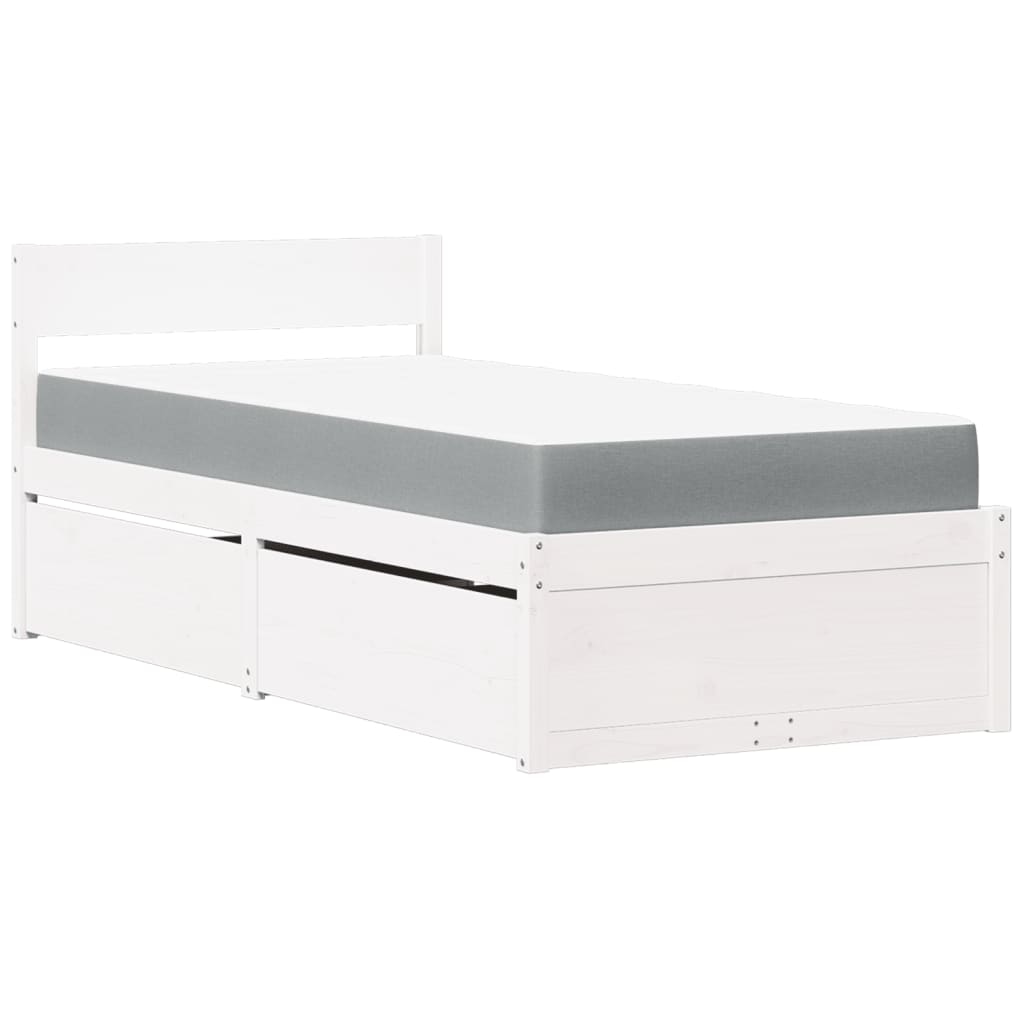 vidaXL Bett mit Schubladen und Matratze Weiß 90x200 cm Massivholz Image
