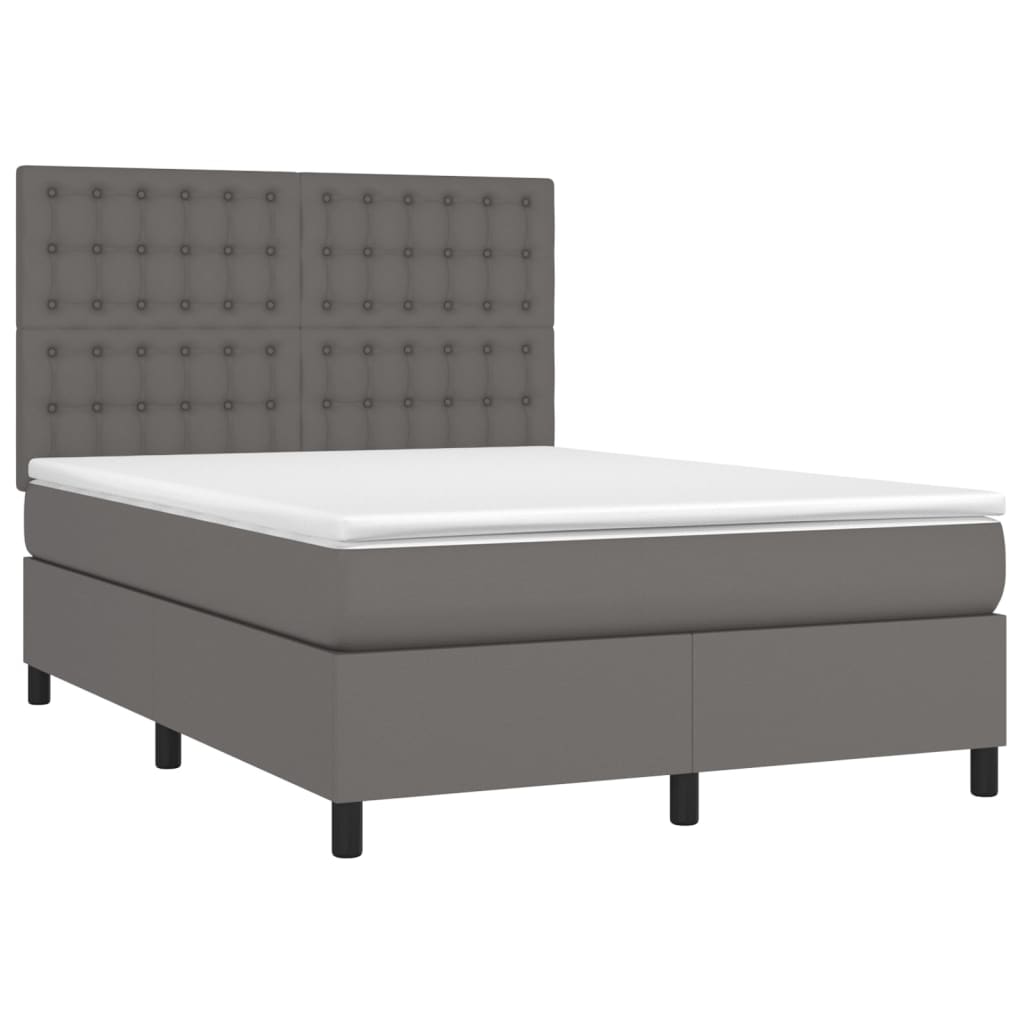 vidaXL Boxspringbett mit Matratze & LED Grau 140x200 cm Kunstleder Image