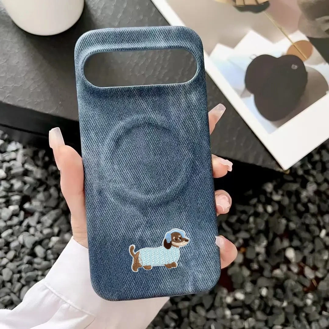 Paar-Design, Cowboy-Stoff, Textur, Leder, magnetische Ladehülle für Google Pixel 10, 9, Pro, XL 8, 7, A/Pro, Anti-Fall-Schutzhülle Image