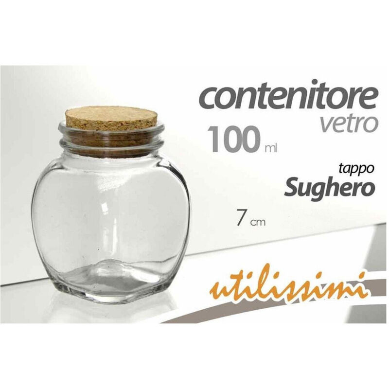 Trade Shop Traesio - Kaela - Set 3pz Contenitore Barattolo Barattolino Tondo 100ml Vetro Tappo Sughero 708664 -