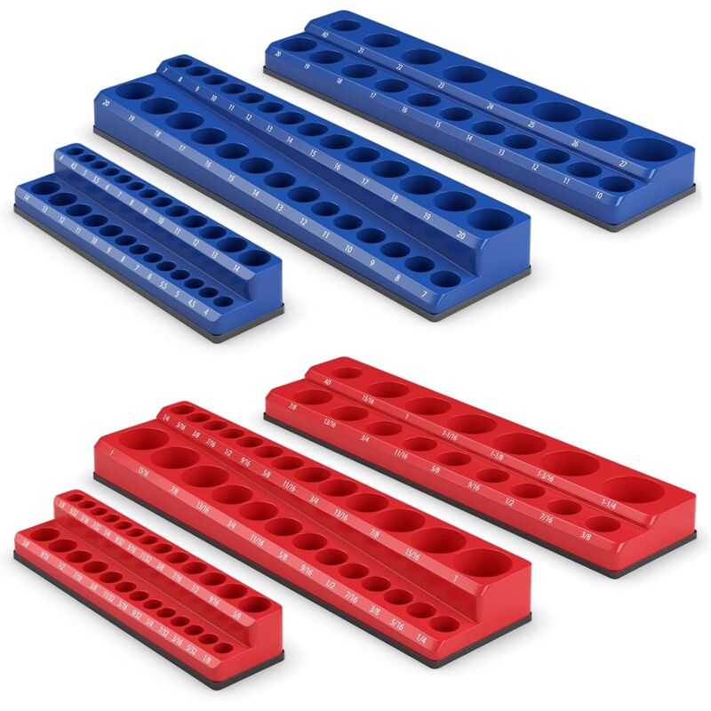 Costway - 6 Pezzi Set Di Supporti Magnetici Per Punte Delle Chiavi A Bussola, Organizer Per Punte Con Unità Da 2,5/10cm, 7,5/20cm E 2,5/10cm, Rosso Sae E Blu Metrico