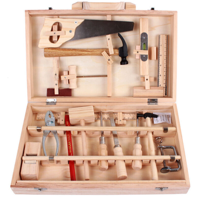 Set Di Attrezzi Per Bambini, Cassetta Degli Attrezzi Per La Manutenzione Del Carpentiere, Attrezzi Veri, Smontaggio E Montaggio, Scatola Di Legno Multifunzionale Da 16 Pezzi
