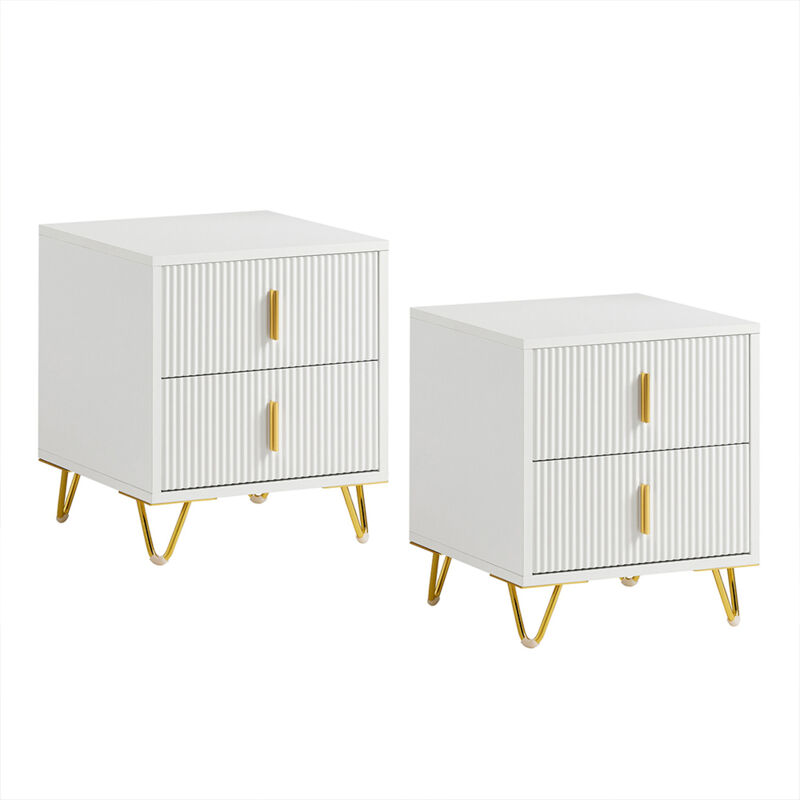 Sobuy Set Di 2 Comodino Camera Da Letto - Comodino Con 2 Cassetti, Tavolino Salotto - Moderna Cassettiera L40 X P40 X A47 Cm Bianco Fbt115-wx2