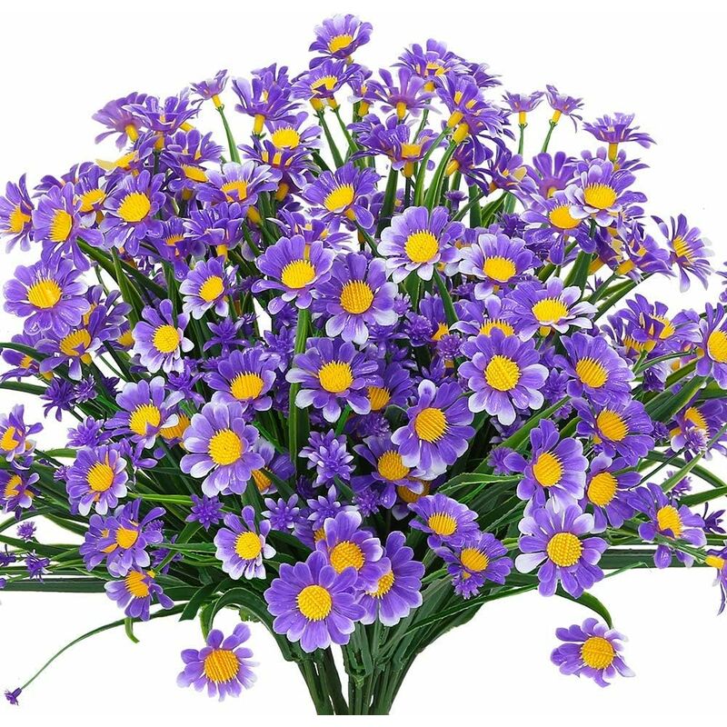 Minkurow Fiori Di Margherita Artificiale, 4 Pezzi Fiori Artificiali Arbusti Di Plastica Verde Fiori Finti Fiori Artificiali Per Interni Ed Esterni (viola)