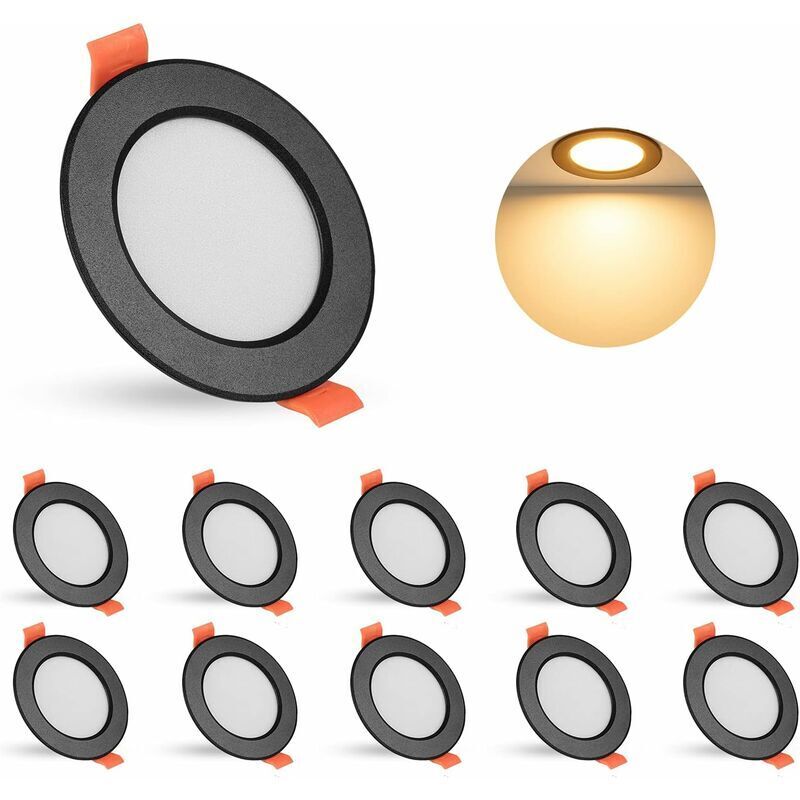 Faretto Led Da Incasso A Parete E Soffitto Nero, 10 Faretti Led Da Incasso A Soffitto Da 5 W 450 Lm Ac 85-265 V Faretto Da Soffitto Rotondo Faretto Da Incasso A Soffitto Luce Calda 3000 K Dimensioni: