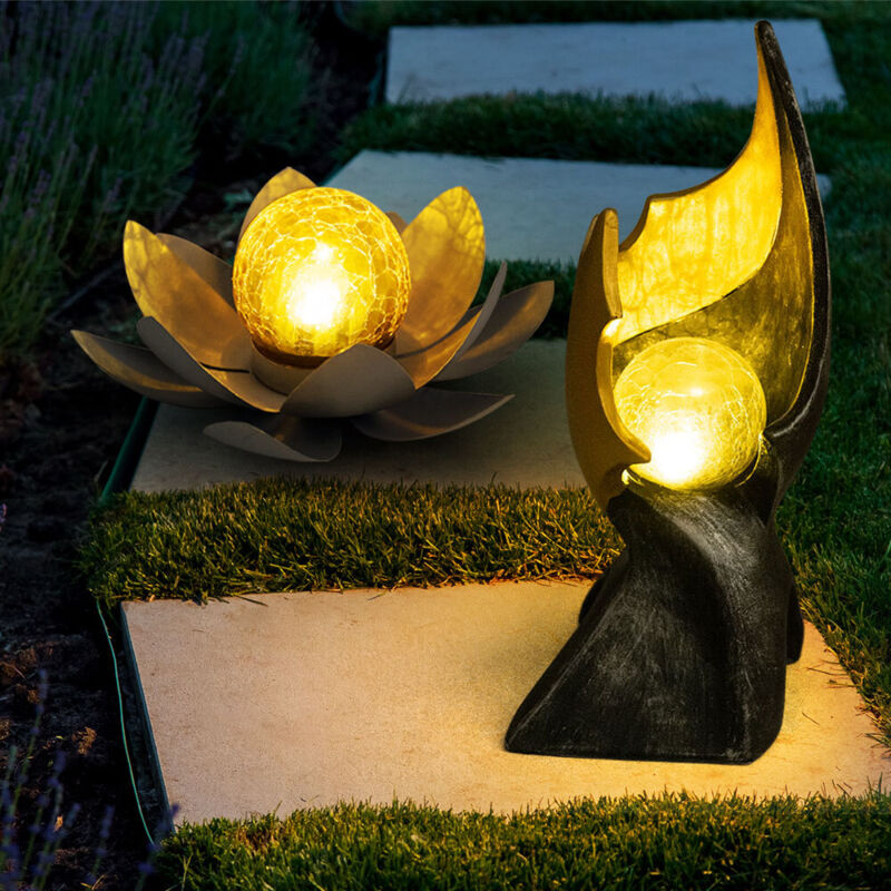 Luce Solare Effetto Fuoco Fiamma Luce Esterna Fiore Di Loto Decorazione Solare Giardino Lampada Solare, Ottica Vetro Rotto, Led Bianco Caldo, Set Di 2