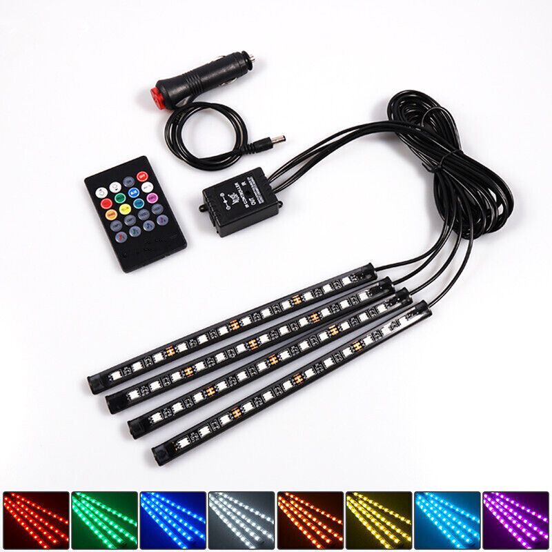 Luci Per Auto, 4 Luci Interne A Led Per Auto, 72 Led, Luci Interne Per Auto Multicolori Con Funzione Attivata Dal Suono E Telecomando Wireless, Cc 12 V, Cmodihi