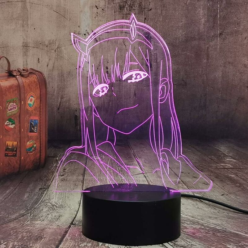 Minkurow Zero Two Figure Anime Lampada Nightlight Manga Led Nightlight Multicolor Change Usb Battery Table Lampara Kids Child Girls Bedroom Decor Light Manga Toy