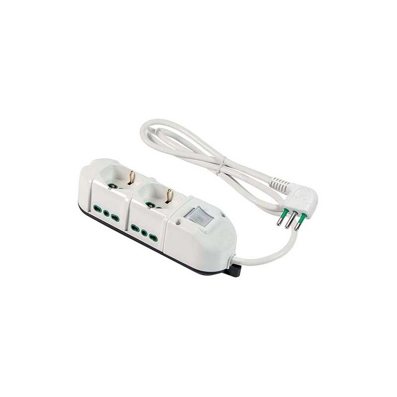 Multipresa Triax 2 Prese Schuko Bipasso 2p+t 16a + 4 Prese Bipasso 2p+t 16a Spina Italiana 10a Cavo 1.5m Con Interruttore Luminoso Fanton 491124