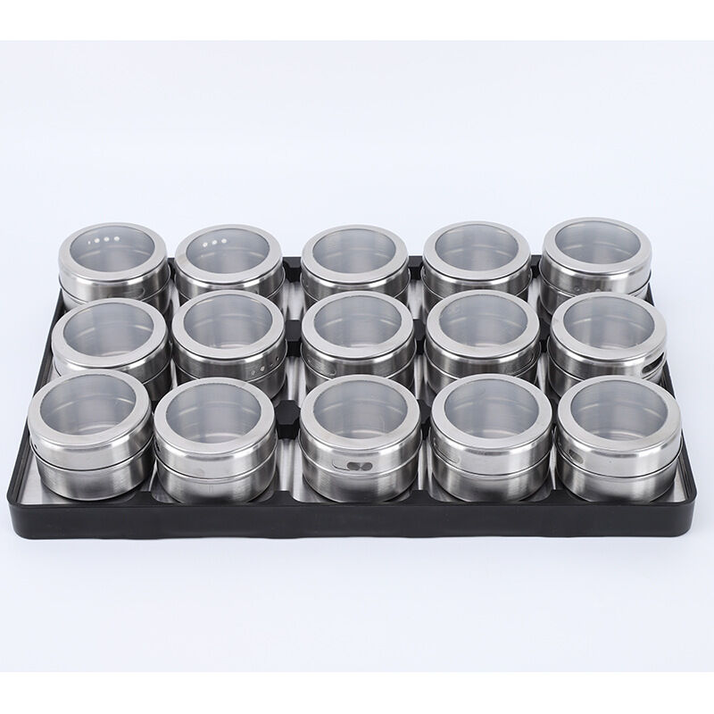 Minkurow Set Di Barattoli Per Spezie Magnetici In Acciaio Inossidabile Da 15 Pezzi, Barattoli Per Spezie Rotondi, Shaker Per Spezie, Contenitori Per Spezie, Coperchio Trasparente Per Spezie Da Cucina