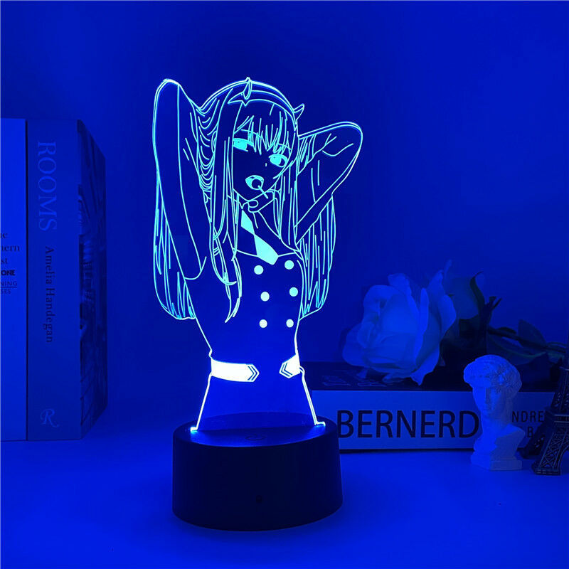 Minkurow Zero Two Figure Anime Lamp Nightlight Manga Led Nightlight Multicolor Change Usb Battery Table Lampara Kids Child Girls Bedroom Decor Light Manga Toy (lollipop)