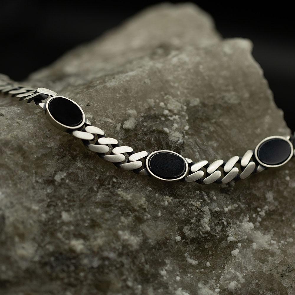 Bracciale a catena in onice in argento sterling 925, bracciale a catena cubana, bracciale da uomo con catena pesante, bracciale a catena gourmet, brac