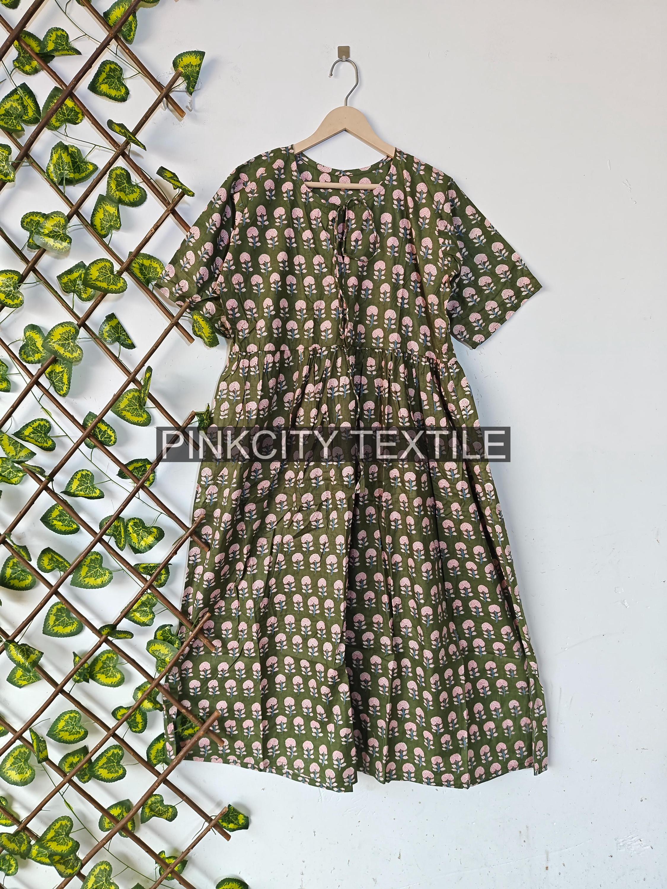 Abito estivo con stampa a blocchi, abito da donna, abito in cotone da donna, abito floreale da donna, abito boho, abito da spiaggia, nuovo abito con s