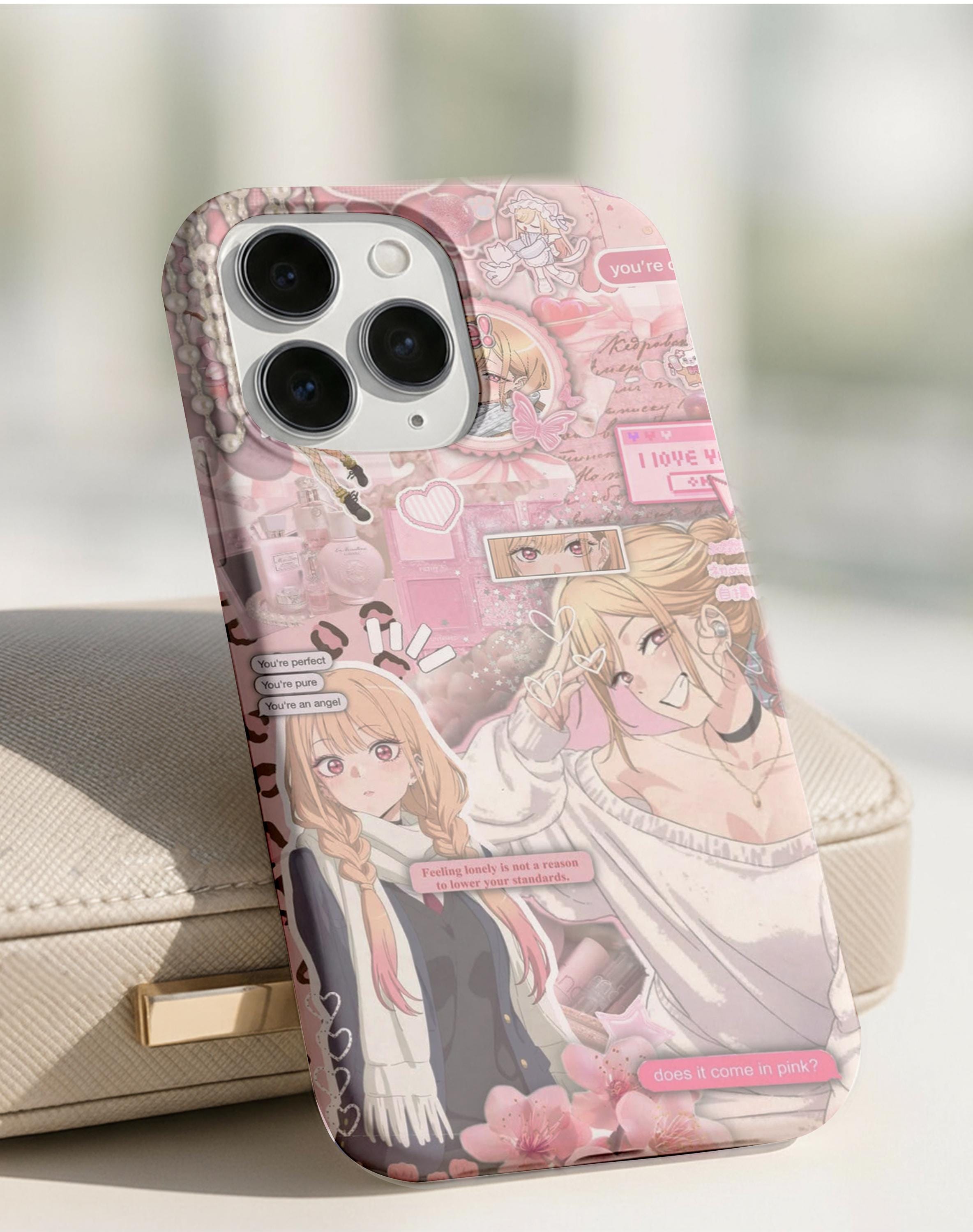 Cover per telefono Marin Kitagawa, cover per iPhone My Dress Up Darling, cover per telefono ragazza anime, cover collage Marin, cover estetica rosa ca