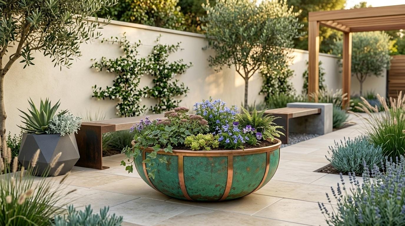 Vaso per piante in rame fatto a mano, fioriera da esterno marocchina, vaso decorativo per fiori, vaso vintage in rame, decorazione da giardino unica.