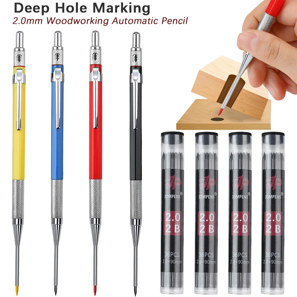 Kreatives Druckbleistift-Set für die Holzbearbeitung mit tiefem Loch, Metall und 2,0 mm 2B, schwarze Nachfüllminen, Markierungswerkzeug für tiefes Loch Image