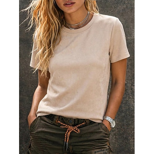 t-shirt da donna softfade™ 100% cotone lavaggio acido maglietta in cotone maglietta top tinta unita tinta unita vintage moda elegante senza maniche manica corta girocollo top regolare casual quotidiano per uscire estate