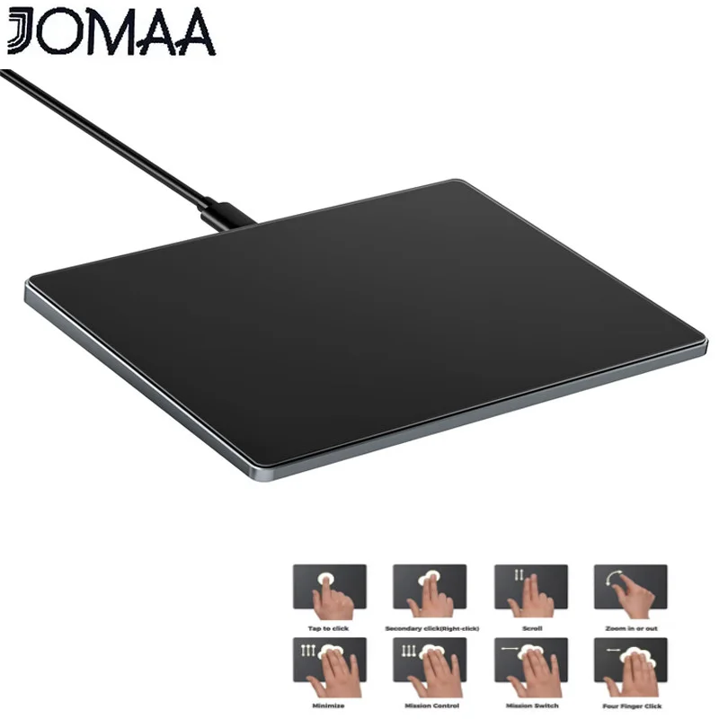 JOMAA Verbesserte Trackpad-Touch-Maus mit Glatter Glasoberfläche, Multi-Touch, Schlanke Aluminium-USB-Kabel-Maus mit Touchpad für Windows-Computer Image