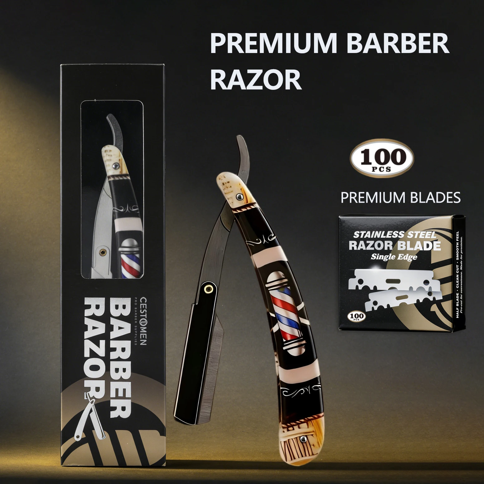 Professionelles Herren-Rasiermesser-Set im Vintage-Stil mit Salonstange, Manueller Rasiererhalter, Friseur-Haarentfernungswerkzeug Image