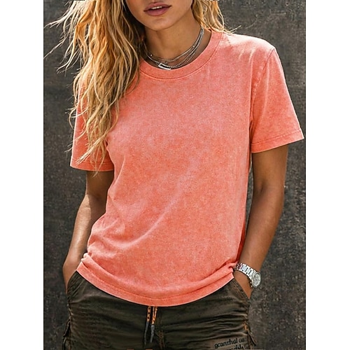 t-shirt da donna softfade™ 100% cotone lavaggio acido maglietta in cotone maglietta top tinta unita tinta unita vintage moda elegante senza maniche manica corta girocollo top regolare casual quotidiano per uscire estate