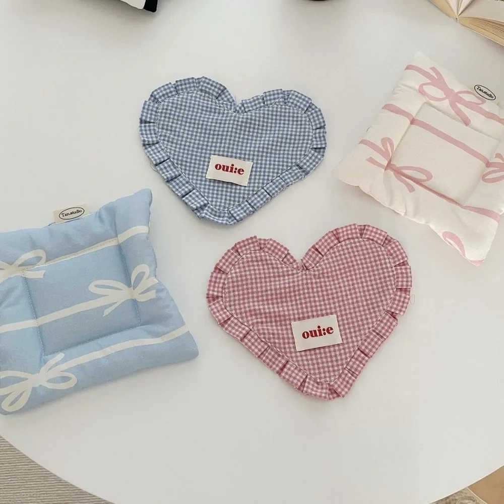 Herz Dekoration INS Herzförmige Plaid Mahlzeit Matte Baumwolle mit Plissee Spitze Schüssel Matten Zarte Tragbare Tisch Matte Küche Image