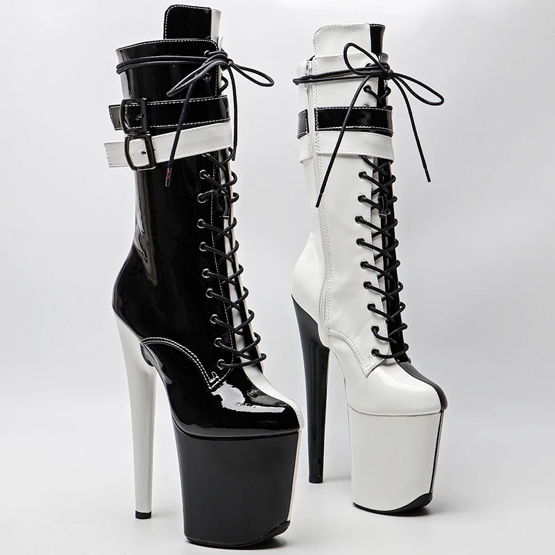 Leecabe 20 cm/8 Zoll glänzendes Lackleder PU-Obermaterial Pole Dance Schuhe High Heel Plattform Stripper Heel Pole Dance Stiefel