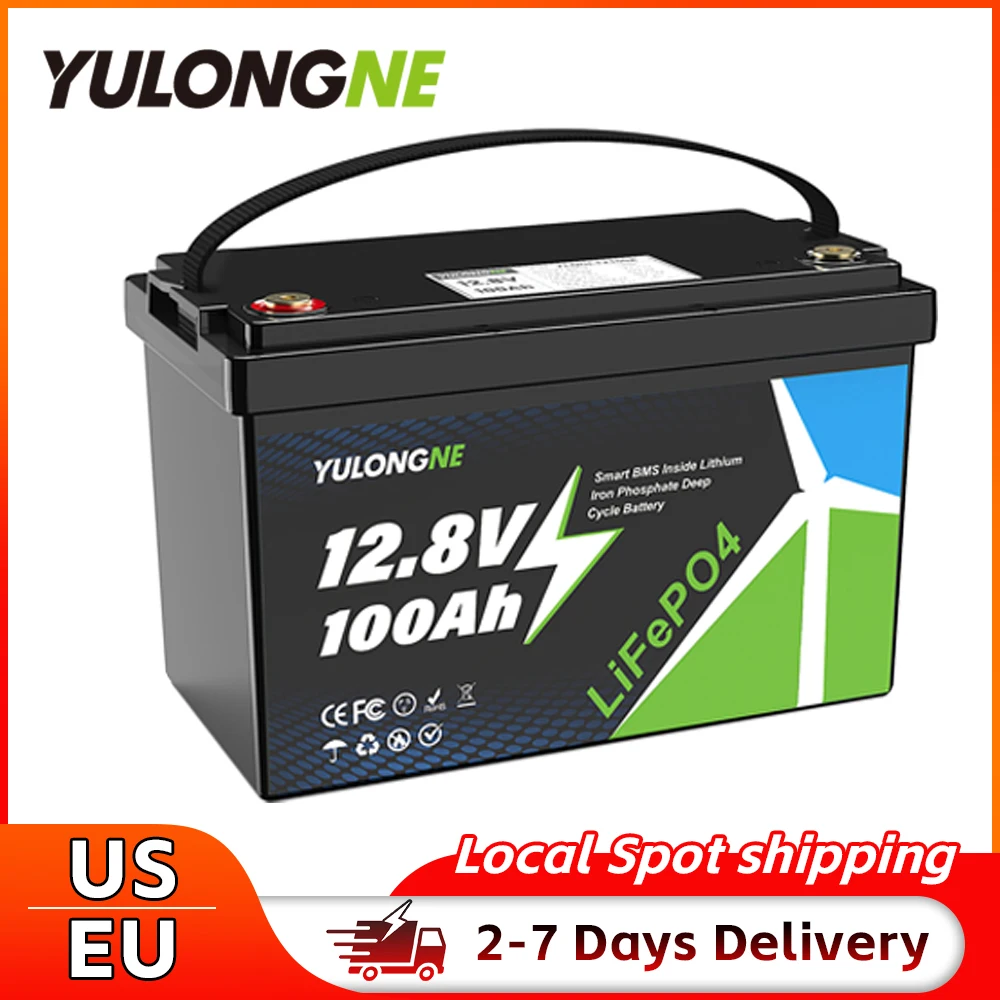 YULONGNE 15000+ Zyklen LiFePO4 12V 100Ah Batteriepack 12,8V Lithium-Batterie mit BMS Klasse A für Boote, Wohnmobile und Camper Image