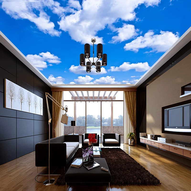 Benutzerdefinierte Decke Wandbild Tapete 3D Blauen Himmel Und Weißen Wolken Wohnzimmer Schlafzimmer Decke Hintergrund Foto Tapete Tapeten