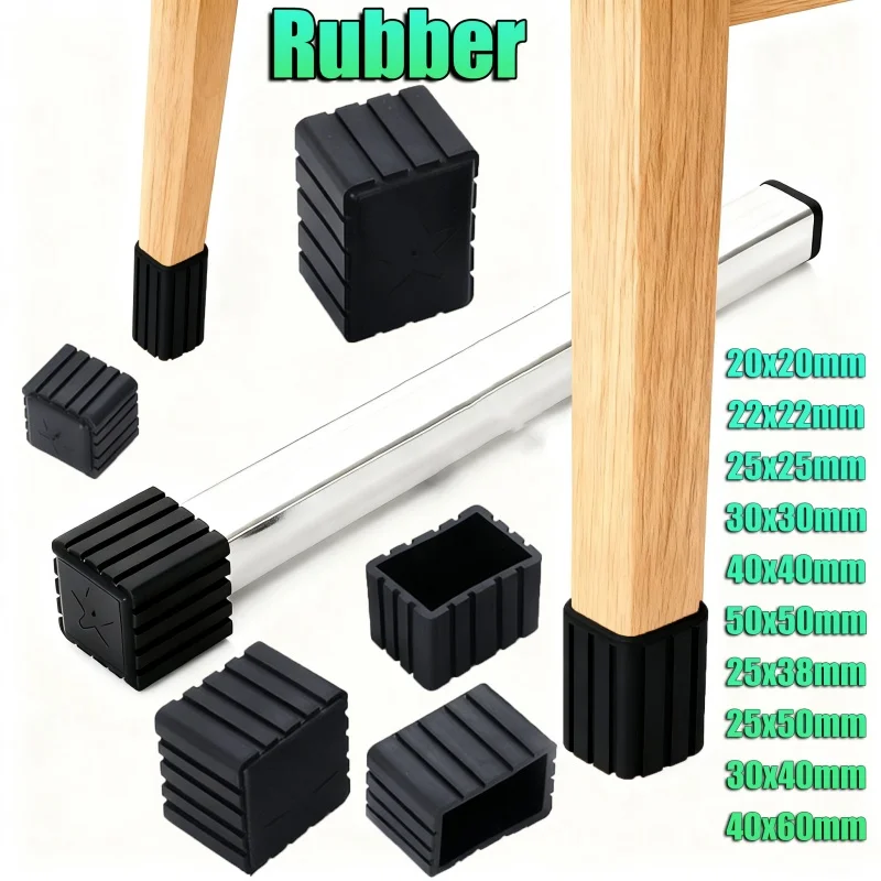 Quadratische/rechteckige schwarze Stuhlbeinkappen, Gummi-Tischfußabdeckungen, Möbelrohr-Endkappen, rutschfeste Bodenschutzpolster, Rohrstopfen Image