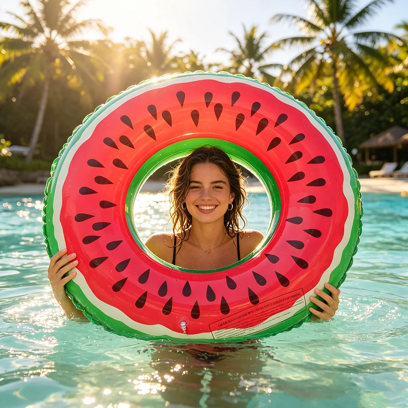 1 Stück Wassermelonen-Schwimmring, aufblasbar, für Erwachsene, Pool-Schwimmreifen, verdicktes PVC, Sommer-Strand-Wasserspielzeug, Pool-Party-Ring Image