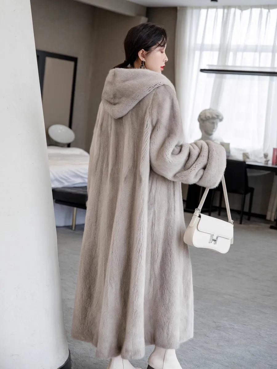 Lautaro Herbst Winter Lange Luxus Elegante Dicke Warme Flauschigen Weichen Faux Nerz Pelzmantel Frauen mit Kapuze Lose Pelzigen Mantel 2025