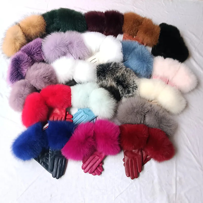 Echte Schafe Leder Handschuhe Frauen Luxus Für Frauen Warme Winter Natürliche Fuchs Pelz Handschuh Mode Warme Natürliche Leder Hand Wärmer