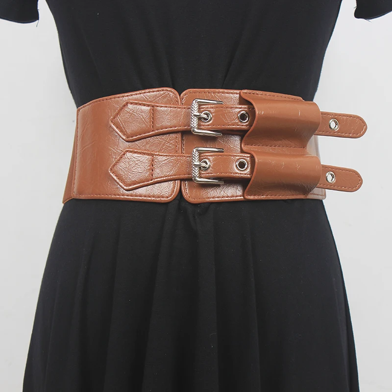 Frauen Runway Fashion Elastische PU Leder Cummerbunds Weibliche Kleid Korsetts Bund Gürtel Dekoration Breiten Gürtel R872 Image