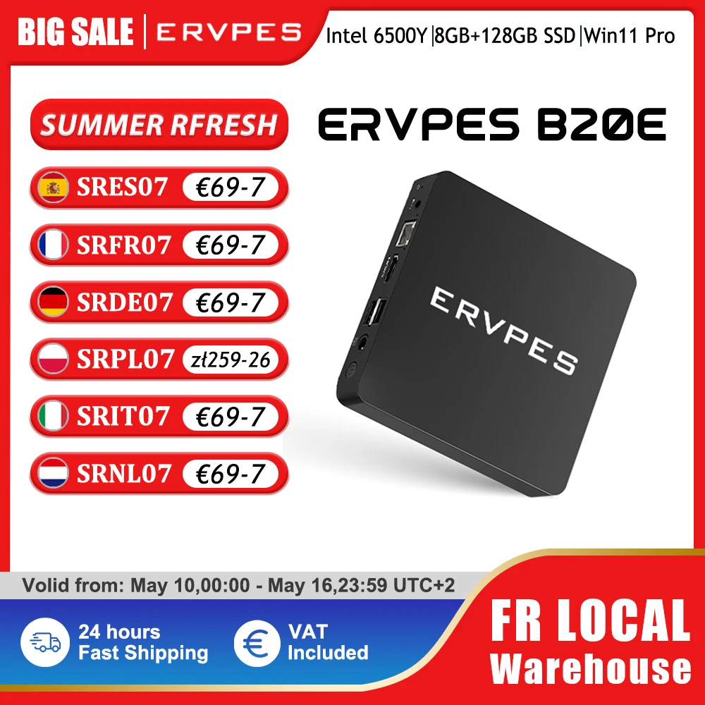 ERVPES Mini-PC B20E Intel 6500Y Windows 11 DDR3 8GB RAM 128GB SSD HDMI VGA WIFI5 BT 5.0 USB Kompakter Desktop-Computer
