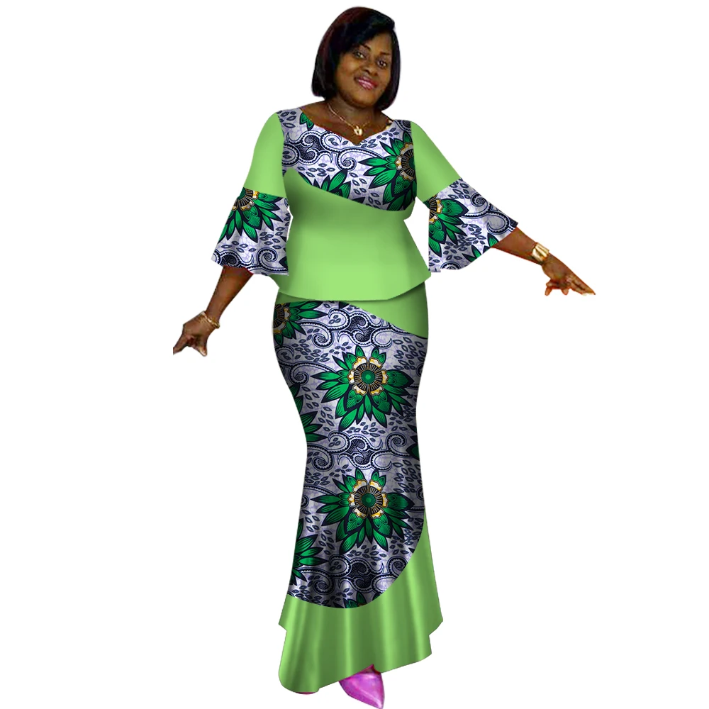 Afrikanische Frauen 2 stücke Anzüge Set Dashiki Frauen Rock Set Wachs Druck Patchwork Ankara Top Rock Set Party Kleidung WY2627 Image