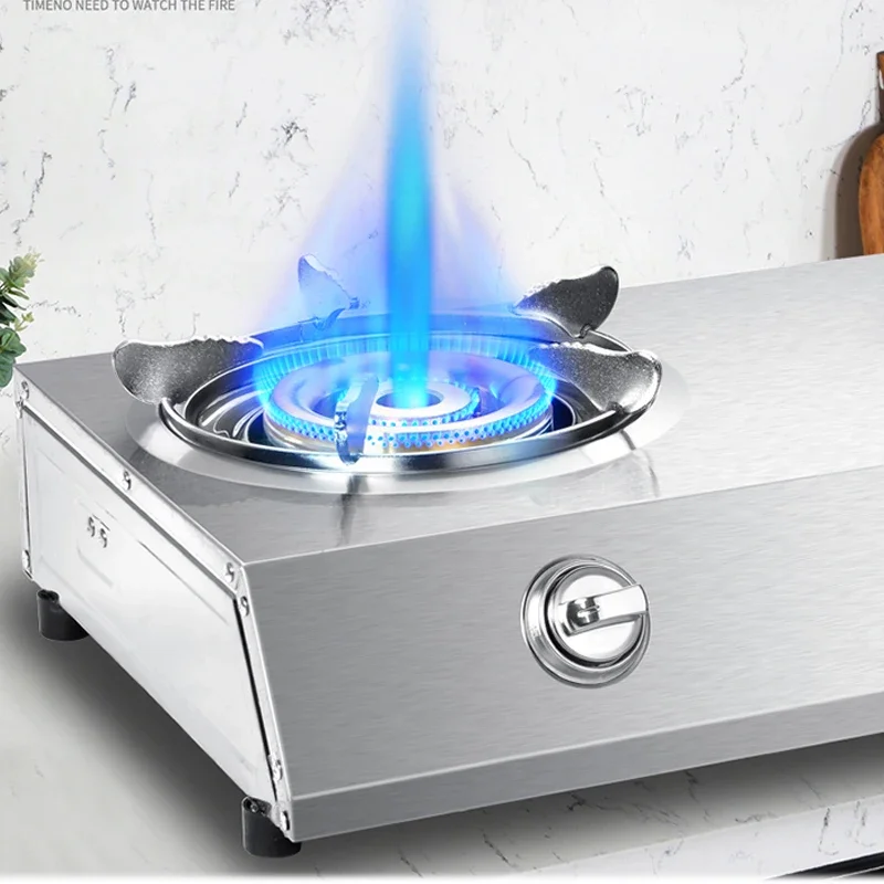 220V Gas Doppelherd Desktop Neunkammer Fierce Fire Herd Altmodischer Edelstahl Flüssig-/Erdgas für die Küche