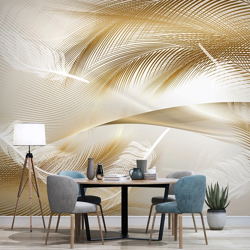 Moderne Kunst Tapete 3D Goldene Feder Abstrakte Linien Foto Wandbild Wohnzimmer TV Sofa Schlafzimmer Wohnkultur Papel De Parede 3D Image