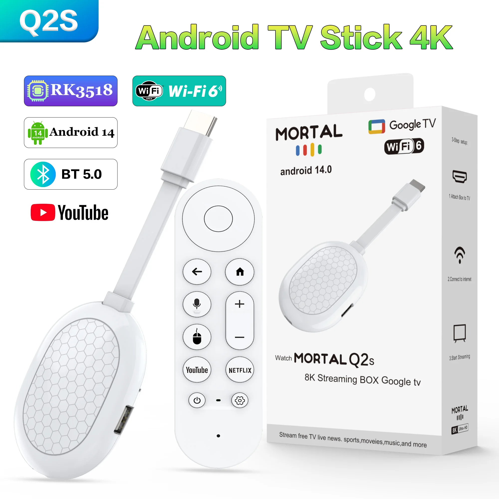 Neuer Smart TV Stick Q2S Android 14 Unterstützt Ultra HD BT5.0 Dual 2.4/5G Streaming-Mediaplayer BT 5.0 Video-Dekodierung TV-Box Image