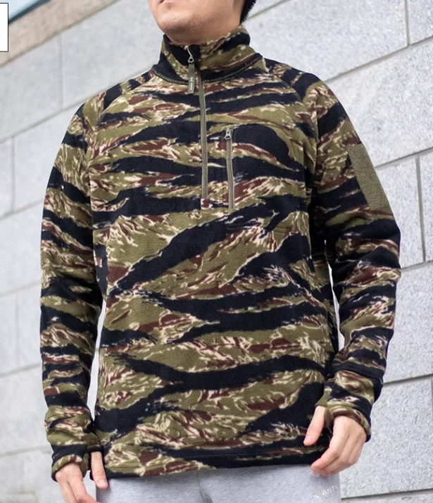Tiger Tabby Camouflage Hoodie Herren Winterpullover Grün Outdoor