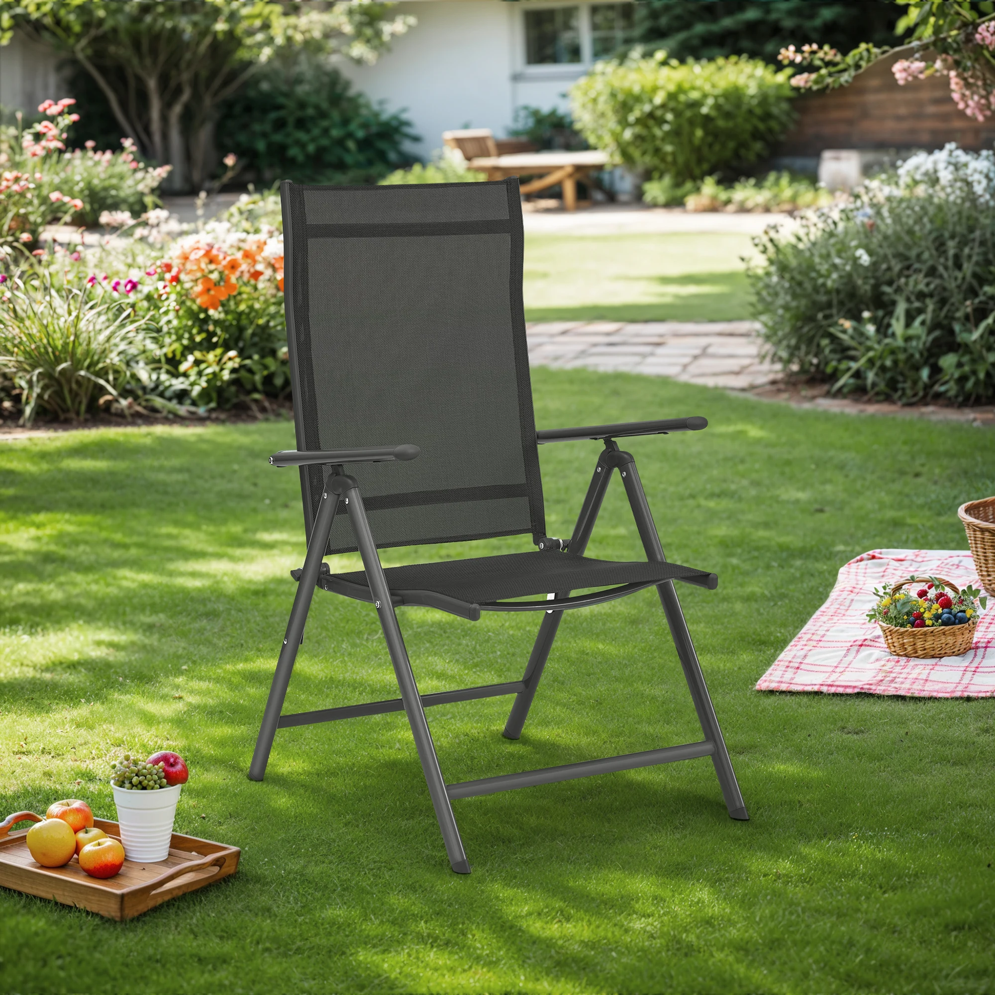 Gartenstühle, 2er Set, Klappstühle, mit robustem Aluminiumgestell, Rückenlehne 8-stufig verstellbar, bis 150 kg belastbar