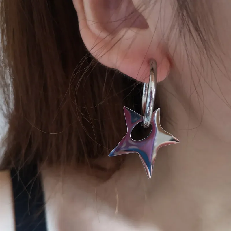 Große Edelstahl übertriebene Pentagramm unregelmäßige Creolen und Halskette für Männer Hip-Hop Punk Party Schmuck