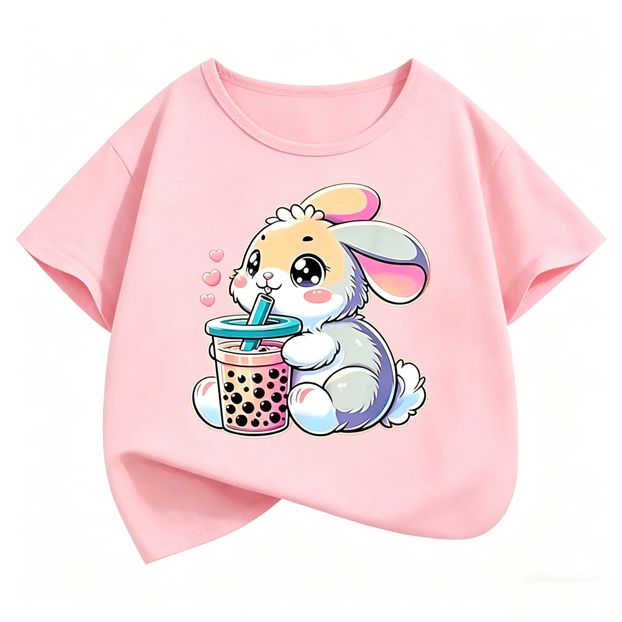 Magliette per bambini con grafica di coniglietti, t-shirt estive a maniche corte, abbigliamento per ragazzi e ragazze con animali dei cartoni animati, top Kawaii, t-shirt per bambini Y2K